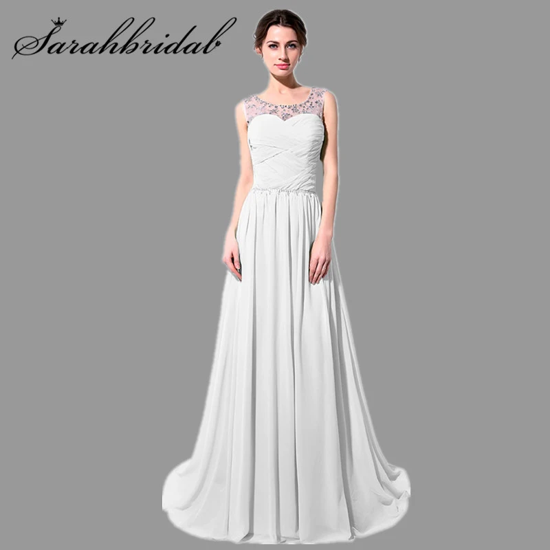 

Elegant Bridesmaid Dresses A Line Sleeveless Wedding Guest Gown Beading Sashes Lace Up Illusion Robe Demoiselle D'Honneur SD184