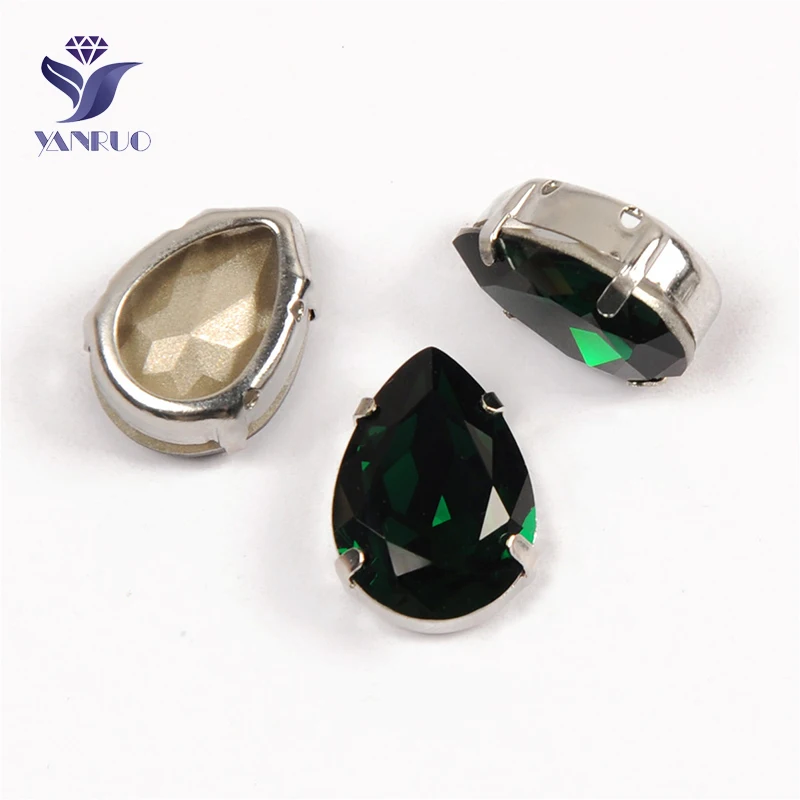 

Yanruo 4320 все размеры изумруд капля блеск шитье стразами Точка назад пришитые Стразы Необычные камни для одежды