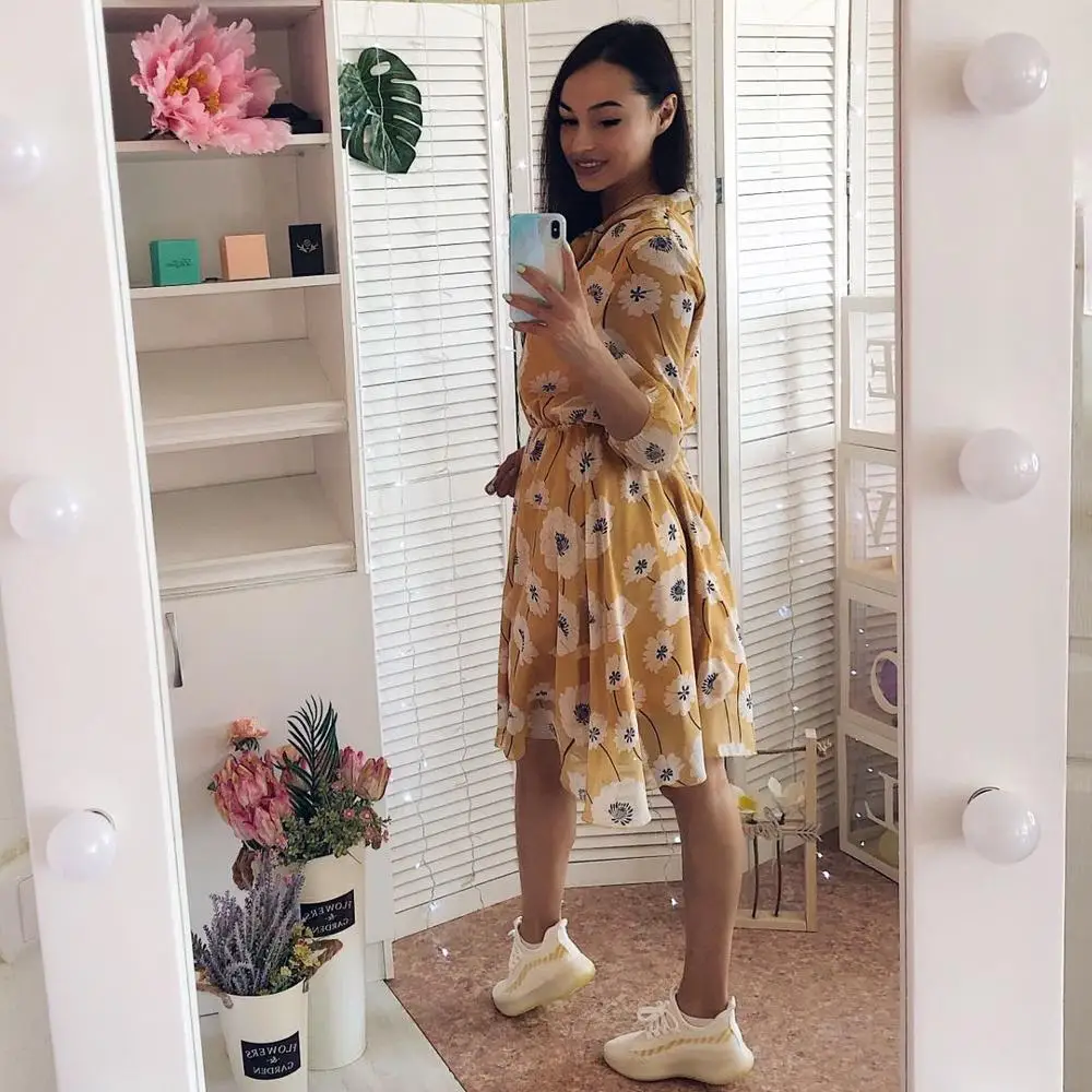 2020 spring and summer new European American women's tie sexy print dress fashion comfortable women Clothes | Женская одежда