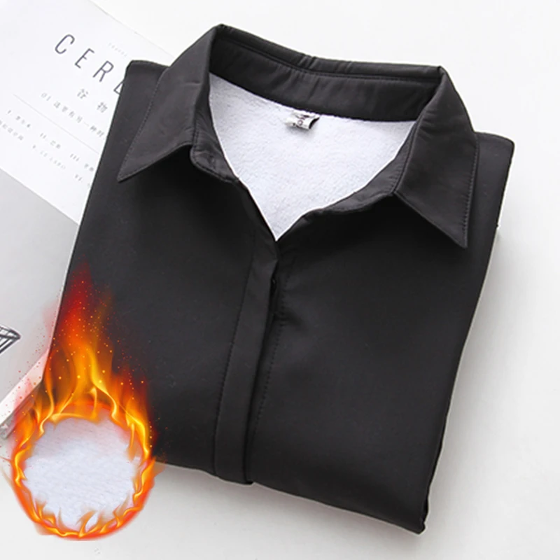 Толстые бархатные женские рубашки JMPRS 2021 зимние черные белые теплые с длинным