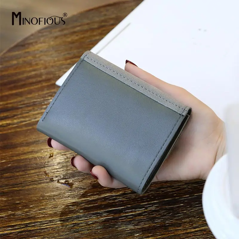 MINOFIOUS/короткие женские кошельки из матовой кожи с застежкой, маленький кошелек из искусственной кожи, однотонные кошельки, мини-кошелек с отделениями для кредитных карт и денег