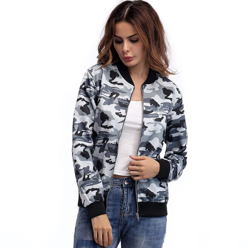 

Ymwmhu Camouflage Jacket for Women Baseball Collar Autumn Thin Coat Slim Fit Fashion Ladies Zipper Windbreaker Jackets and Coat