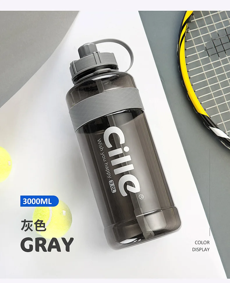 Gray Фирменная Спортивная бутылка для питьевой воды объемом 1000 мл без бисфенола, с соломинкой, 1л, 2л, 3л, пластиковая бутылка для воды - Цвет: Gray