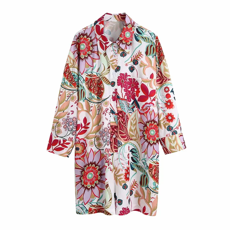 

Summer Print Shirt Collar Short Jumpsuits 2021 Fashion Long Sleeve Pocket Female Playsuits Casual Loose Button Playsuit Women
