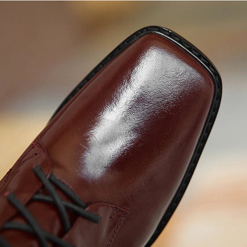 Кожаные ботильоны Женская обувь на среднем квадратном каблуке Сезон осень-зима