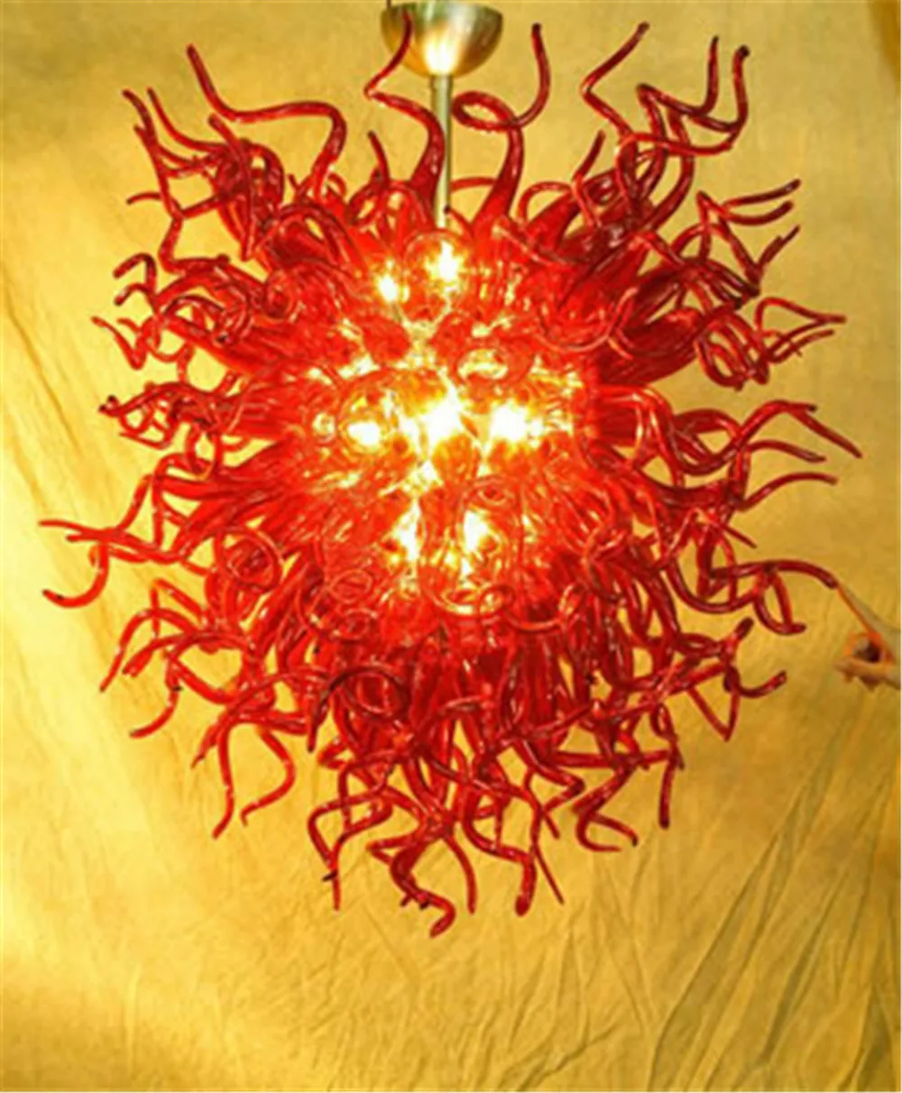 

Tiffany Red Colored Glass Hanging Chandelier Light Modern Art Decor Restaurant Indoor Suspention