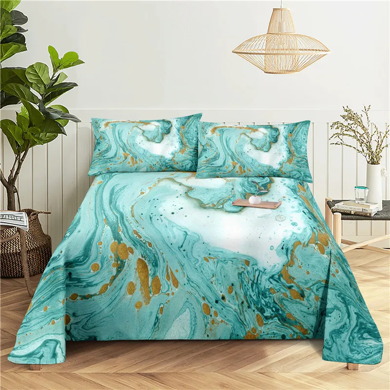 

Marble 0.9/1.2/1.5/1.8/2.0m Digital Printing Polyester Bed Flat Sheet With Pillowcase Print Bedding Set