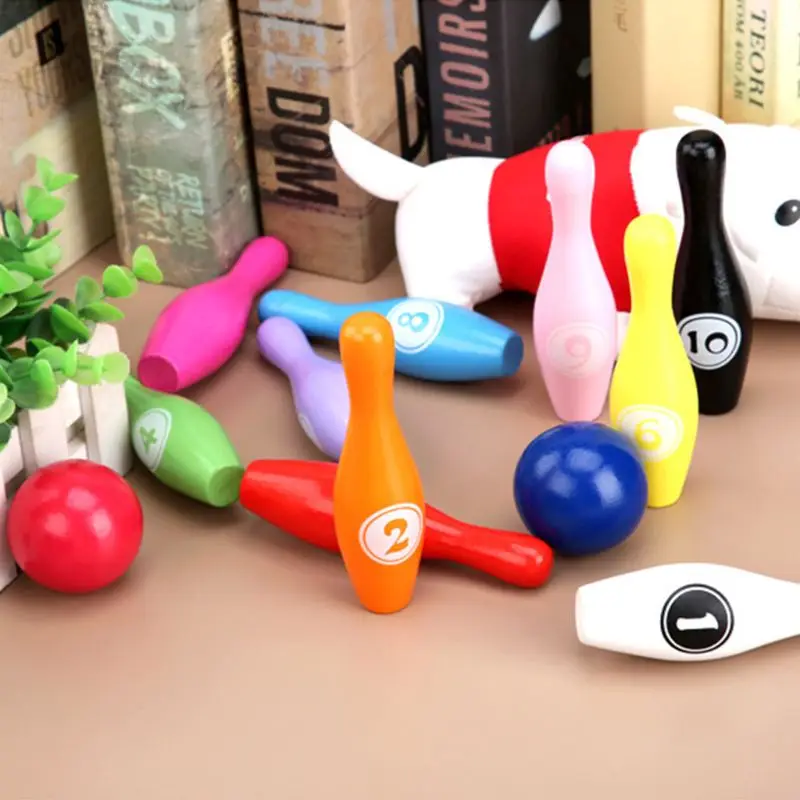 12 шт./компл. Набор для боулинга деревянного цвета 10 контактов 2 мяча игра детей