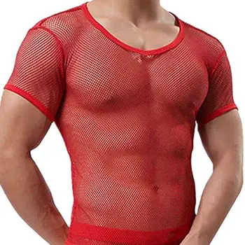 Sexy Men Tops Summer T-shirt Mesh Breathable Men See Through Top for Sports Men Clothing 2021 футболка 1