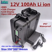 portable waterproof 12v 100ah lithium ion battery pack built in bms 950w to 2000w for trolling motor fish boat with 10a charger
