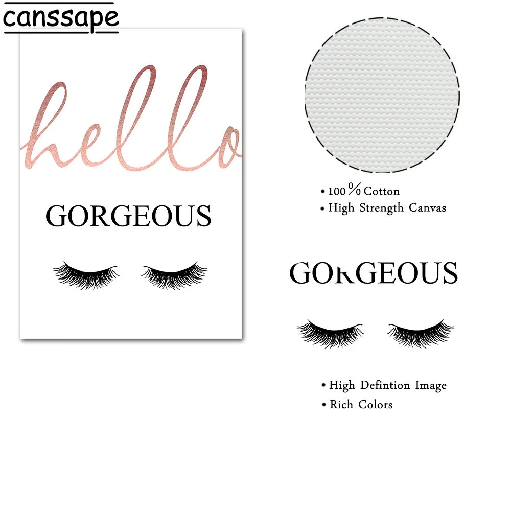 Картина из розового холста Hello Великолепный постер для ресниц с принтом