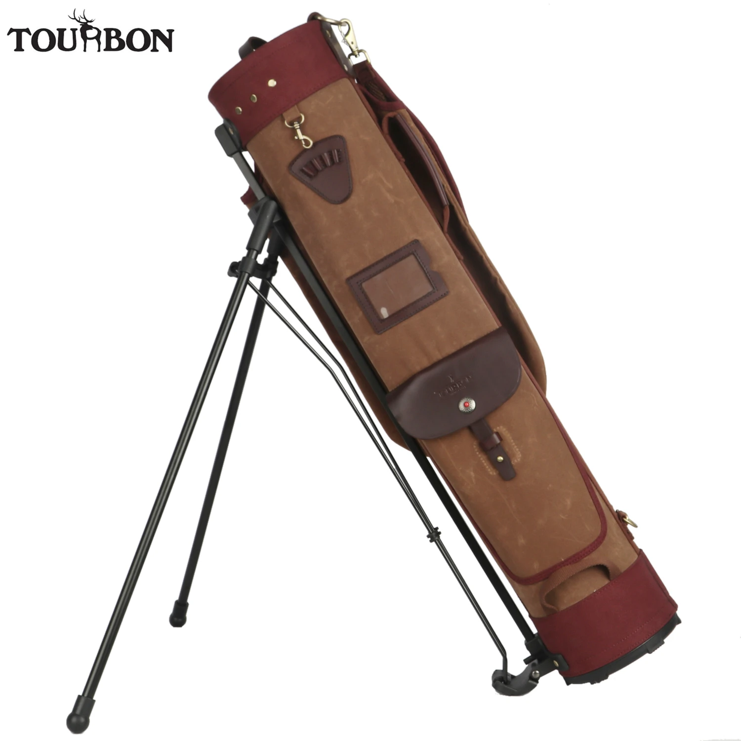 Tourbon Vintage Golf Club Stand Bag Support Carry Cart Travel Portable Case Staff Pack Rain Cover Large Capacity Carrier