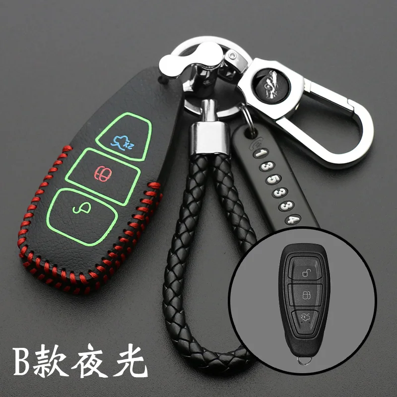 

leather Cover for Ford Fiesta Focus Mondeo Ecosport Kuga Focus ST Car Key Smart Remote Key Case Fob