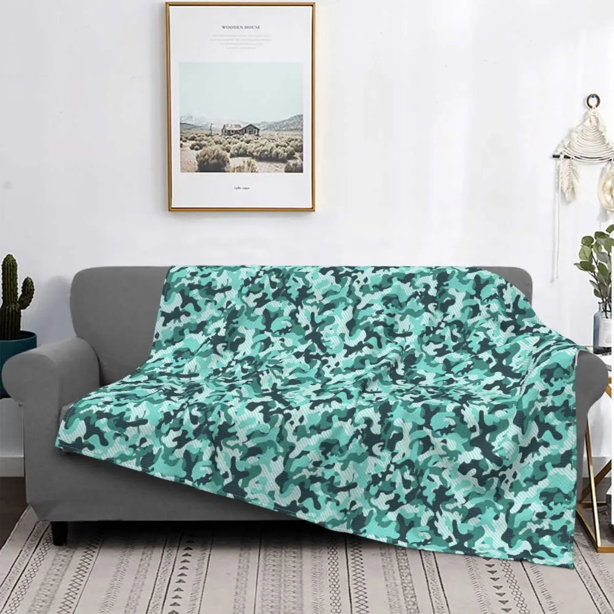 

Green Camouflage Pattern Blankets Fleece Decoration Ultra-Soft Throw Blankets for Bedding Bedroom Plush Thin Quilt