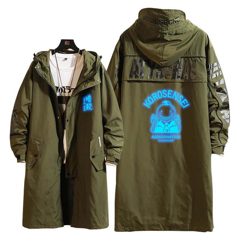 Длинная куртка унисекс полиэстер с капюшоном на молнии принтом|Плащи и тренчи| |