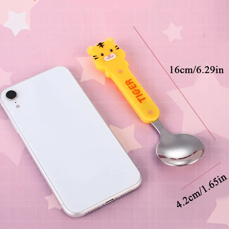 

Baby Feeding Material Cartoon Cutlery Suit Student Stainless Steel Tableware Animal Fork Spoon Set Utensils Baby Eating Spoon
