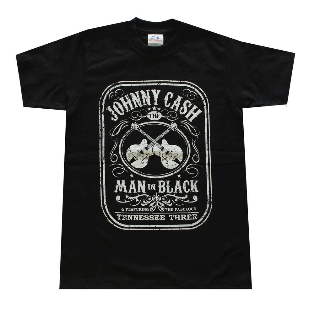 Детская футболка для мальчиков с изображением Джонни Кэша черная графическим