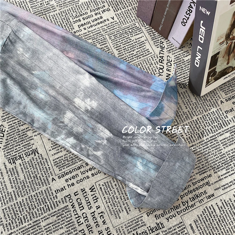 

Men Shirts Autumn New Loose Mens Tops Tie-dye Japanese Fashion Harajuku Streetwear Teens All-match Casual Ulzzang Chic BF Retro