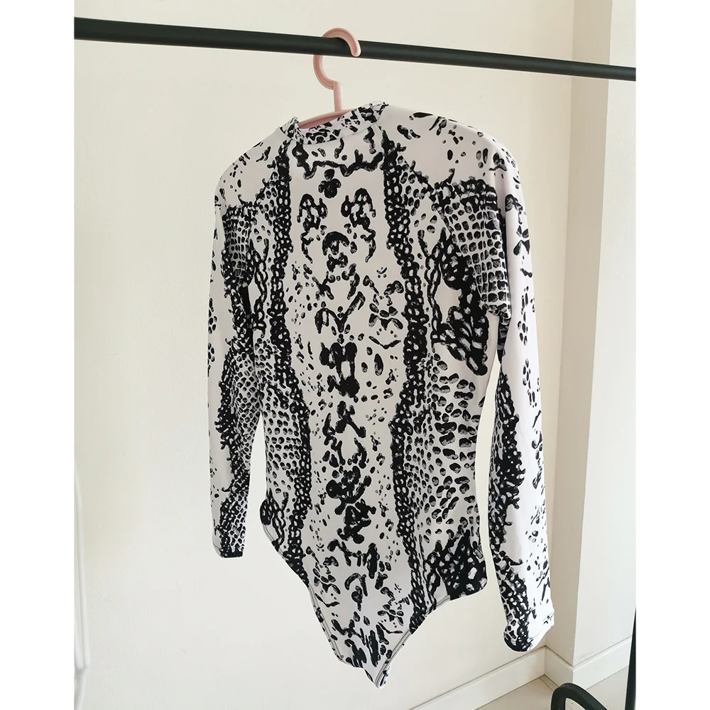 

Leopard/Snake Print Bathing Suit Women One Piece Swimsuit Zipper Surfing Diving Swimwear Monokini Long Sleeve Cut Out Swim Suits
