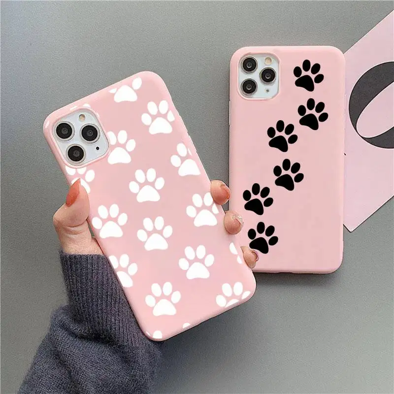 

Hot best friends Dog paw Phone Case For iphone 13 12 11 Pro Max Mini XS 8 7 6 6S Plus X SE 2020 XR Candy Pink Silicone cover
