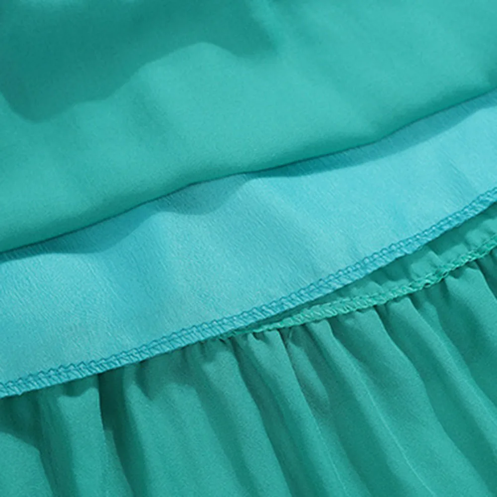 Зеленый богемное платье макси для женщин пикантные оборками Спагетти ремень