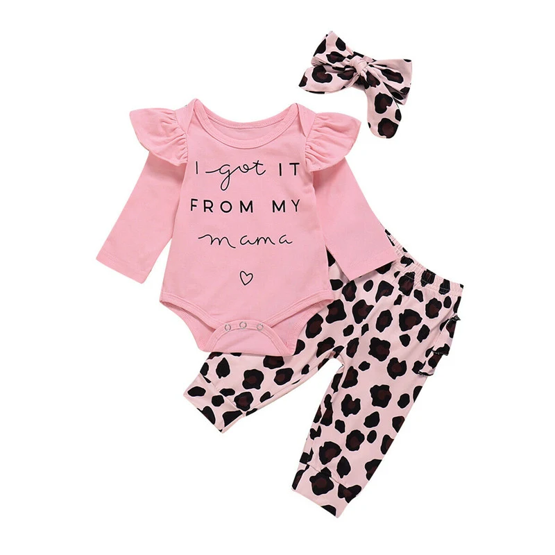 Фото Комплект одежды из 3 предметов для новорожденных девочек розовый комбинезон с