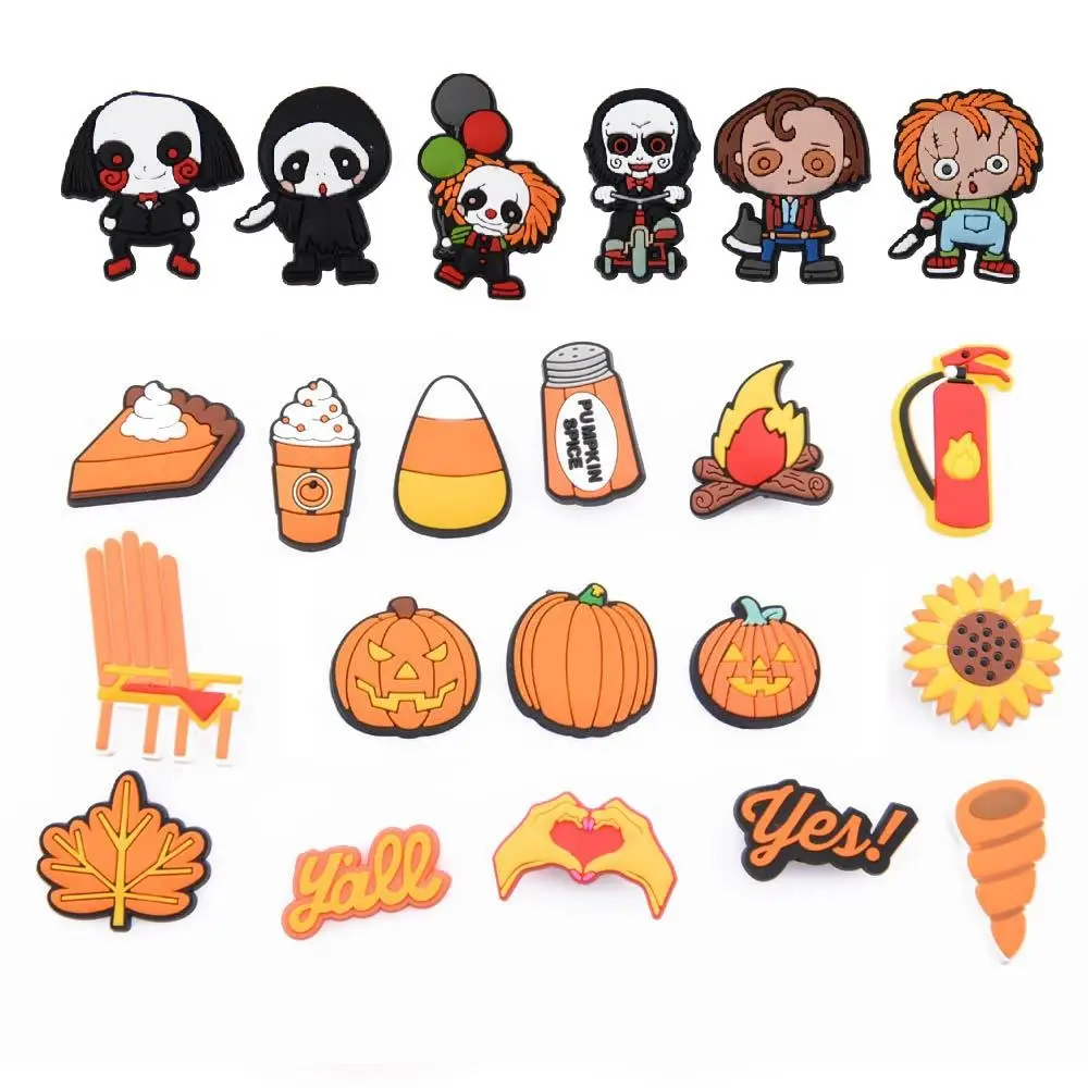 

New Design Halloween Croc Shoe Charms Pumpkin Lantern Decorations Trick or Treat Accessories Halloween Party Gift Horrible Movie