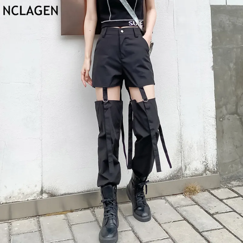 NCLAGEN ins/модный дизайн с пряжкой стильные открытые женские штаны карго в стиле