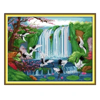 natural scenery landscape scenery diy cross stitch embroidery set bird fairy crane print cross stitch home decoration painting