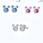 Цветные серьги-гвоздики, мультяшная мышь, посеребренные серебряные серьги, пирсинг животных, фиолетовый циркон, для женщин и детей, рождественские ювелирные изделия