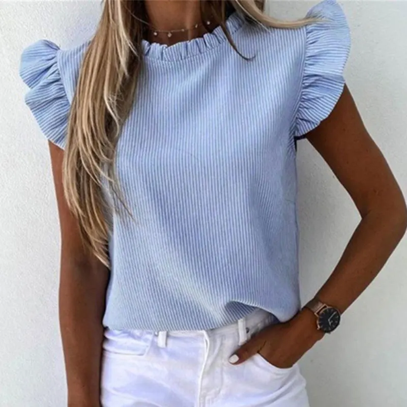 Женская блузка с оборками и цветочным принтом летняя рубашка рукавами-бабочками