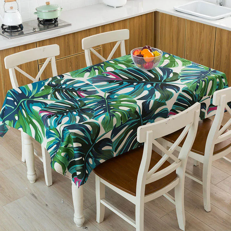 

New Nordic Style Tropical Green Leaves Monstera Flamingo Pattern Waterproof Linen Table Cloth Home Kitchen Hotel Picnic Dining Table Desk Decorative Tablecloth
