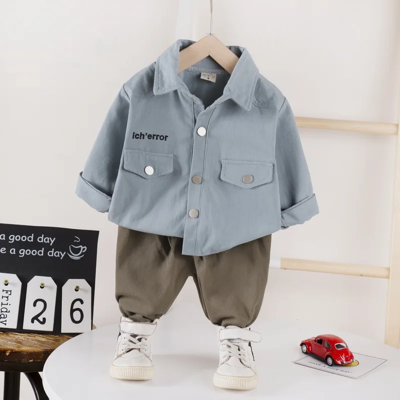 

Детский однобортный костюм для мальчиков, рубашка с длинными рукавами и буквенным принтом, брюки, весна-осень