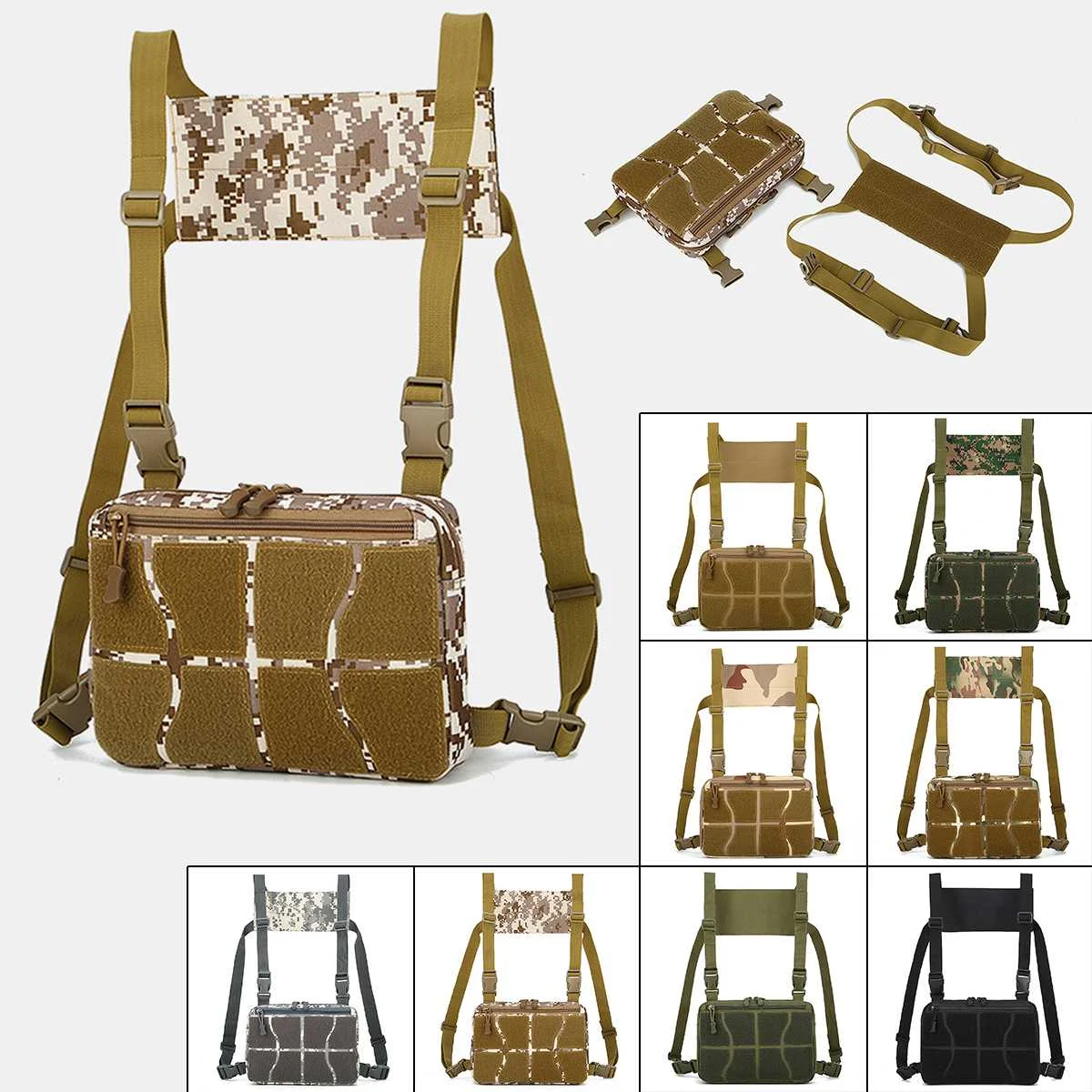 

Men's Tactical Chest Bag Casual Nylon Tactical Function Undershirt Bag 3 Uses Locomotive Storage Bags Camouflage Waist Pocket