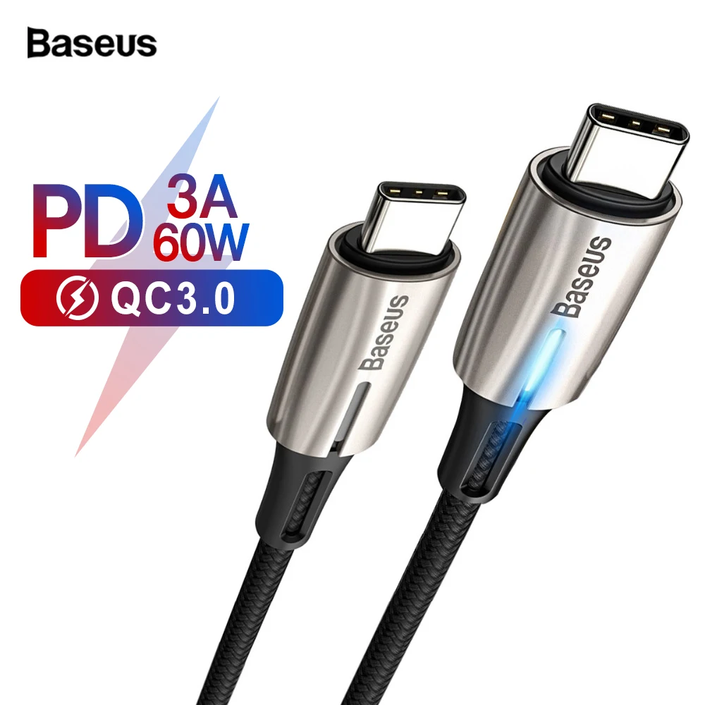 Baseus usb type C кабель для USB C кабель для samsung S10 S9 USBC PD 60 Вт Быстрая зарядка зарядное устройство USB-C type-C кабель для Xiaomi Mi 9 8