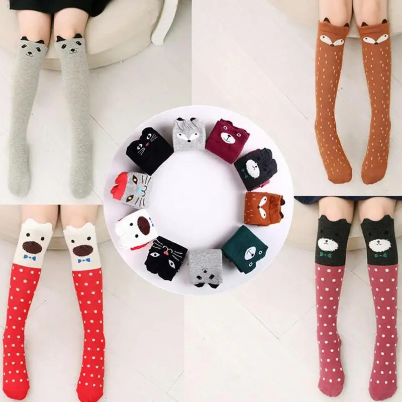 

Kids Knee High Socks Baby Girl Cotton Children Football Socks Middle Tube Cartoon E8R4