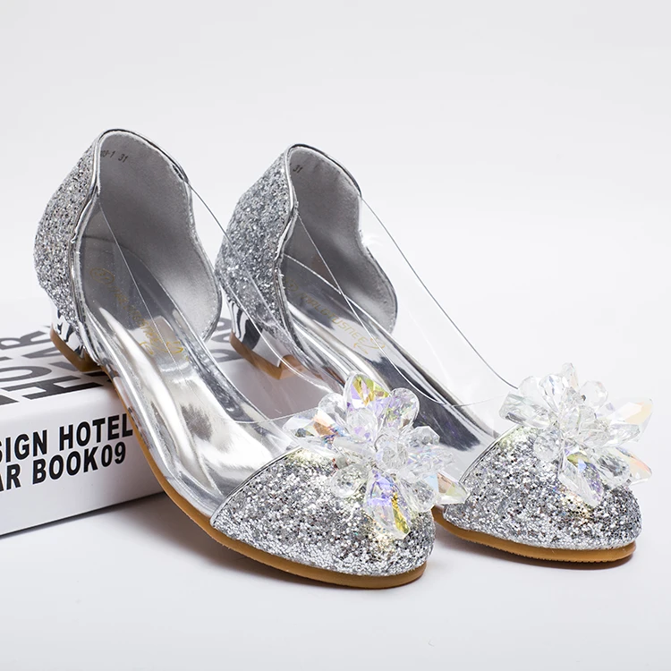 Child Crystal Glitter Flats Little Kid Low Heeled Big Girl Pageant Wedding Bridesmaid Dance Princess Dress Shoes |