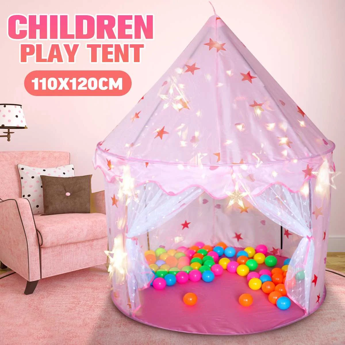 

Pink Play House Game Tent Toys Ball Pool Portable Foldable Princess Folding Tent Castle Gifts Tents Toy For Kids Children Girl