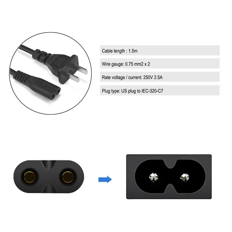Американский Японский кабель питания фигурка 8 переменного тока 1 5 м мм2 ЕС IEC C7