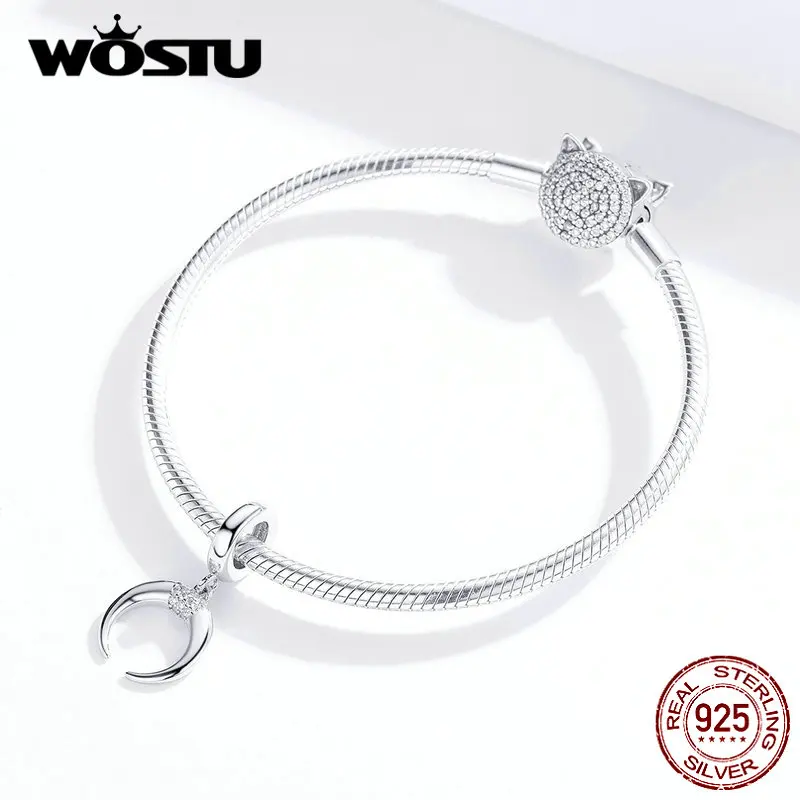 WOSTU подлинный 100% 925 пробы серебряный полумесяц Шарм Подходит оригинальный