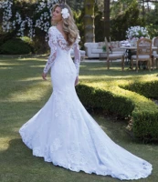 sexy wedding dresses mermaid long sleeve tulle lace beaded pearls formal 2020 new design wedding gowns vestido de noiva kw11