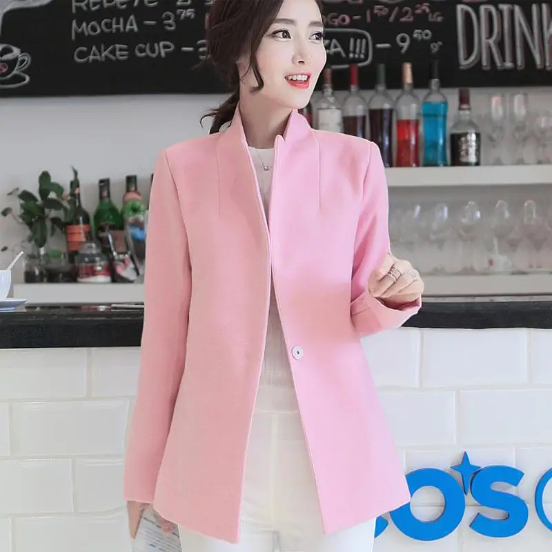 2019 Новая весна осень тонкие шерстяные пальто женские с длинным рукавом отложным