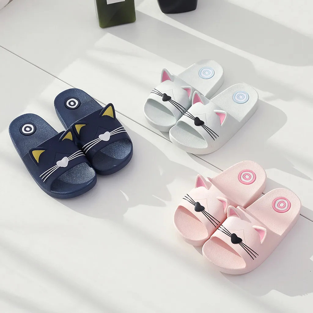 Тапочки детские домашние с мультяшным котом пляжные шлепанцы для всей семьи| |