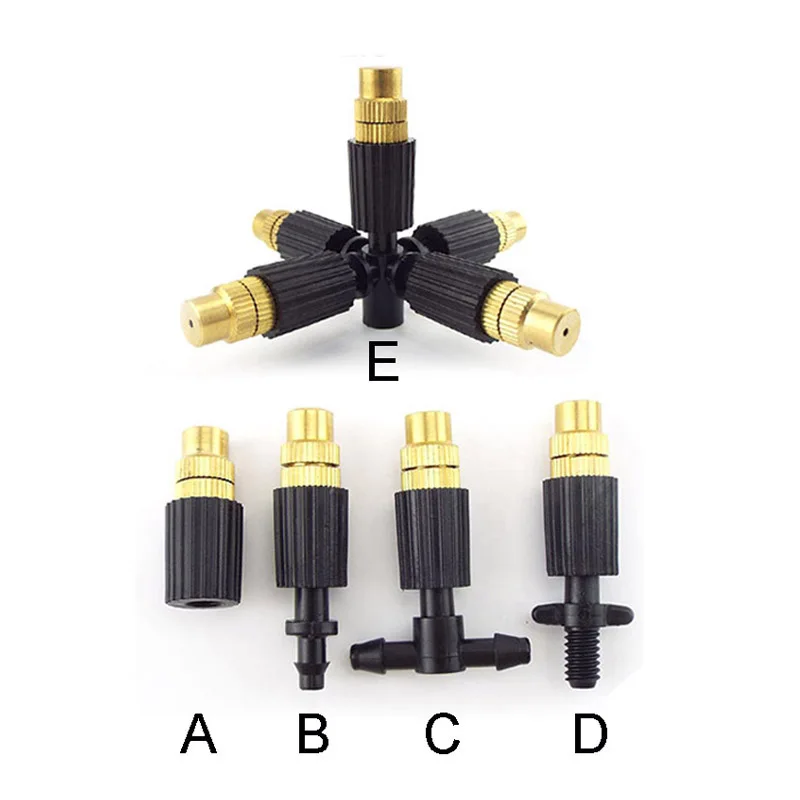 

6mm Screw Micro Drip Irrigation Misting Brass Nozzle Spray Sprinkler Head 4/7mm Barb Tee Water Hose Connector Garden Watering