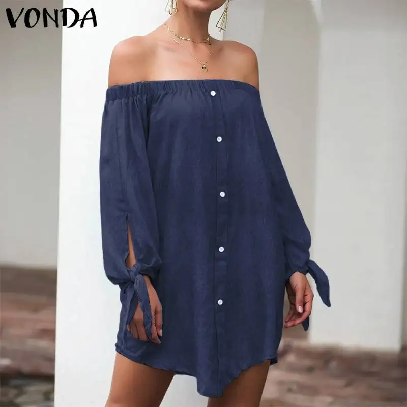 Женский летний сарафан VONDA сексуальное мини платье с открытыми плечами для