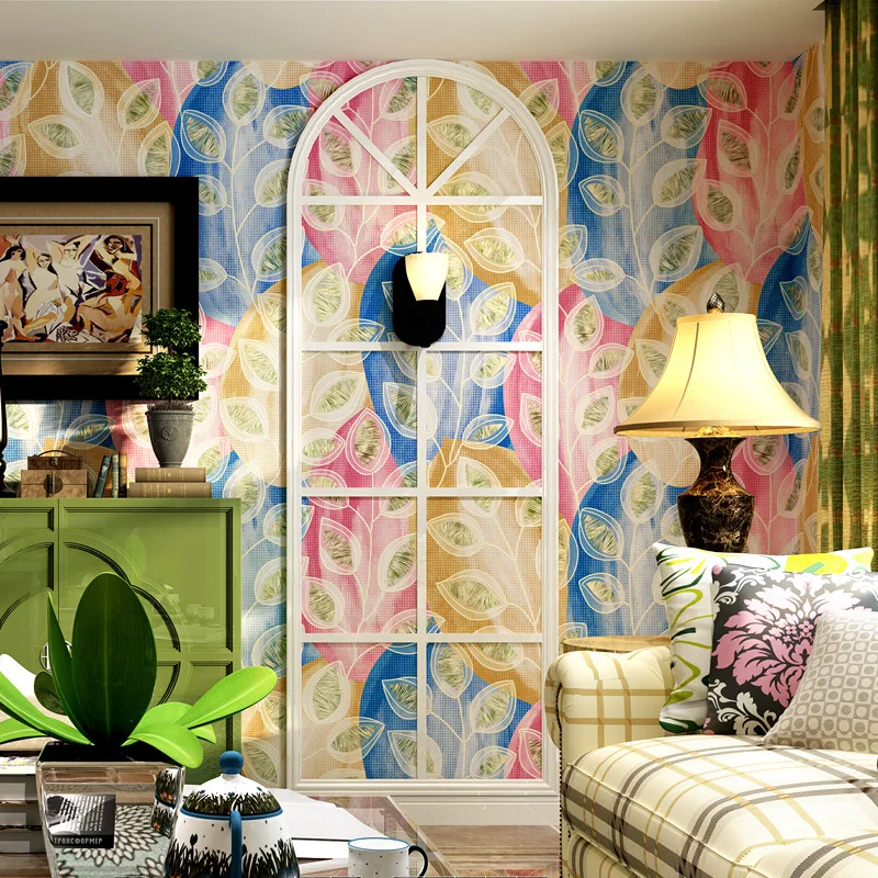 

Mediterranean style wallpaper American country rural living room blue peacock feather Southeast Asia TV background wallpaper