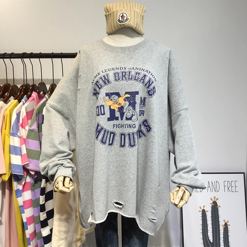 Модная женская индивидуальная рваная Толстовка свободного кроя в стиле хип-хоп