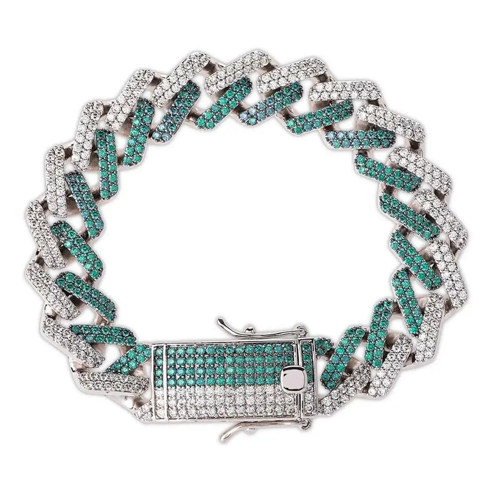 Two tone TOPGRILLZ 14 мм хип-хоп тяжелый кубинский браслет с кубинским звеном 7-9 дюймов синий Iced Out с инкрустацией AAA CZ Bling Rapper браслеты ювелирные изделия - Окраска металла: Two tone