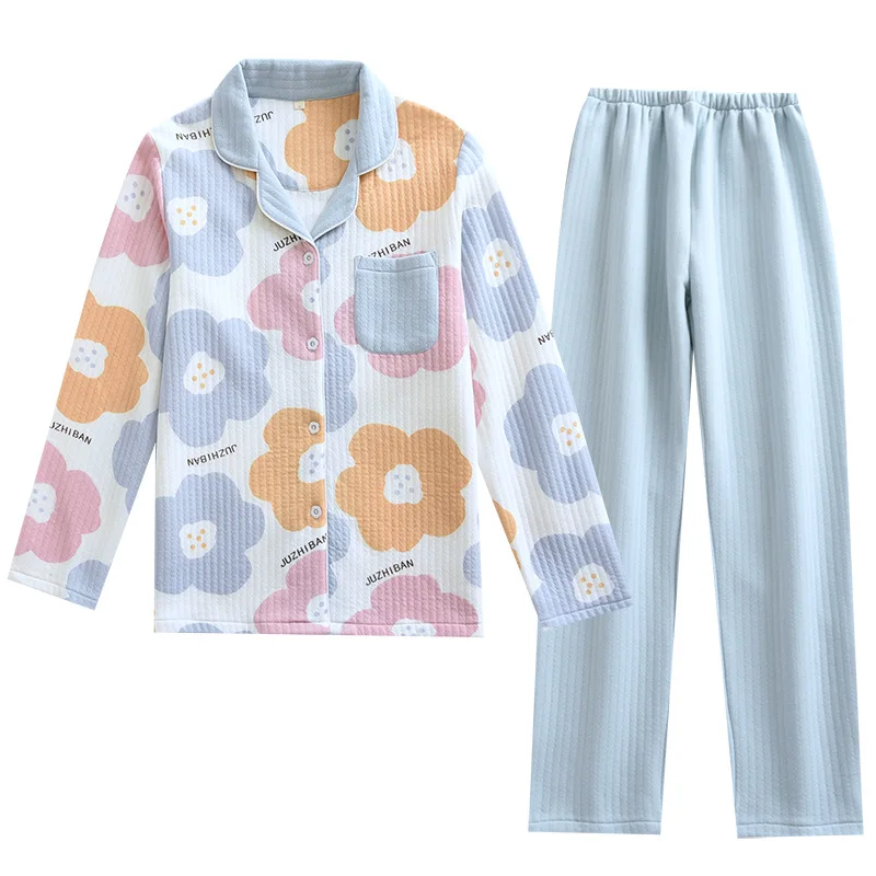 

Женская осенне-зимняя Хлопковая пижама, женский комбинезон с воздушным слоем, стеганый утепленный костюм большого размера, домашний костюм...