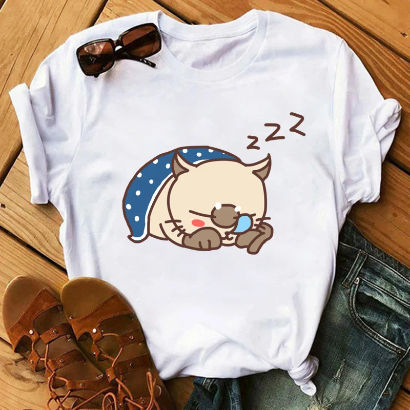 

New Fashion Cat Printed T Shirt Women Harajuku Short Sleeve Funny Ulzzang TShirt Cute Cat Tshirt Cartoon Top Tees Female
